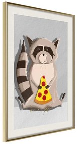 Poster  Racoon Eating Pizza  Cornice Quadri Cornice d'oro con passe-partout, Larghezza x Altezza Home decor 40x60