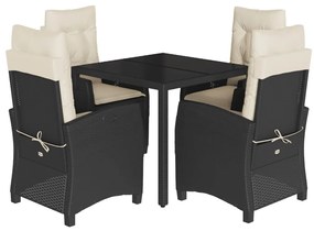Set da pranzo da giardino 5 pz nero con cuscini in polyrattan