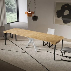 Consolle allungabile Libo - Quercia natura gambe bianche 90x40/300 cm