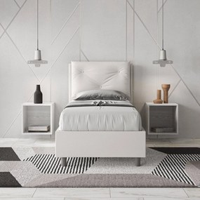 Letto singolo imbottito similpelle Appia 80x210 senza rete, con rete, contenitore, Bianco / Contenitore