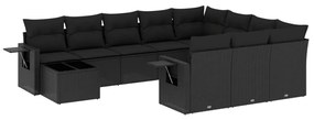 Set Divani da Giardino 11 pz con Cuscini in Polyrattan Nero