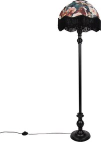 Lampada da terra nera con paralume floreale e interno bianco 45 cm - Classico