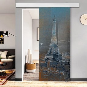 Porta scorrevole Eiffel in cristallo, L 88 x H 215 cm, con binario Atelier bianco