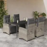 Set Pranzo da Giardino 5pz con Cuscini Grigio Chiaro Polyrattan 3213033