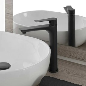 Miscelatore lavabo alto Flat in ottone nero opaco con piletta inclusa