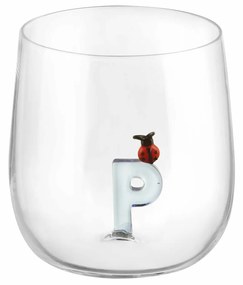 Bicchiere lettera P coccinella in vetro borosilicato design Benny Setti