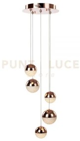 Atomo, lampada a sospensione,5 luci tondo rame, led 3000k 1200lm 24...