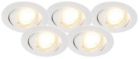 Set di 5 faretti da incasso bianchi con LED dimmerabile in 3 fasi - Mio
