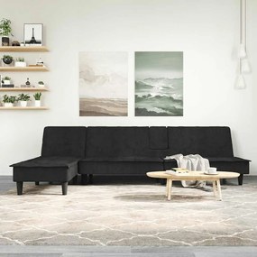 Divano Letto A L Nero 255x140x70 Cm İn Velluto /