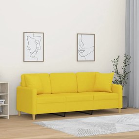 Divano A 3 Posti Con Cuscini Giallo Chiaro 180 Cm İn Tessuto /
