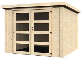 Casetta da giardino NATERIAL in legno Viola naturale con porta doppio battente, superficie interna 6.63 m² e spessore parete 28 mm