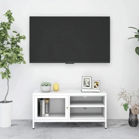 Mobile Tv Bianco 90x30x44 Cm İn Acciaio E Vetro /