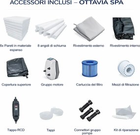Vasca Idromassaggio Piscina Spa Semirigida Ottavia 4 Adulti 2 Bambini 1000 L 193x193x70 cm in PVC Grigio...