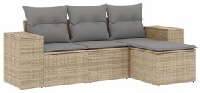 Set Divano da Giardino 4 pz con Cuscini Beige in Polyrattan