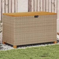 Contenitore Giardino Beige 110x55x63cm Polyrattan Legno Acacia 366287