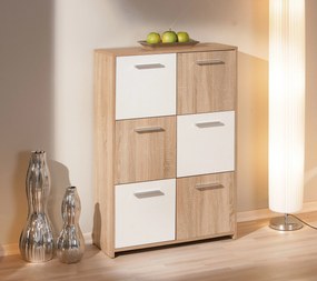 Credenza 6 cassetti in laminato rovere e bianco