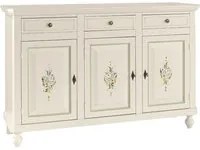 Madia credenza 3 ante napoletana bianco con decori e profili verdi l.150 p.43 h.98