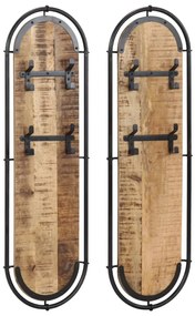 Appendiabiti Da Parete Con 4 Ganci 2pz Legno Massello Di Mango /