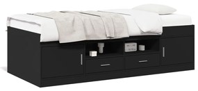Divano letto con cassetti nero 90x190 cm in legno multistrato