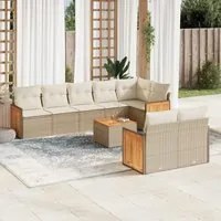 Set Divano da Giardino 9 pz con Cuscini Beige in Polyrattan 3227836