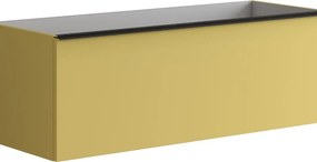 Mobile da bagno sospeso sotto lavabo Pixel plain 2 cassetti L 120 x H 40 x P 45.5 cm giallo laccato opaco, con maniglia nero opaco