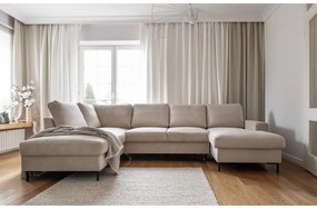 Divano letto in velluto a coste beige (angolo sinistro) Lofty Lilly - Miuform