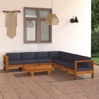 Set Divani Giardino 8 Posti Cuscini Grigi Scuro Massello Acacia 3057959