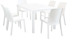 CALIGOLA - set tavolo in resina effetto rattan cm 150 x 90 x 74 h con 4 sedie e 2 poltrone Alma