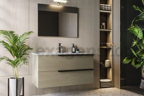 Mobile bagno stone 100x47 Elisa due cassetti con lavabo e Specchio A Filo con Lampada