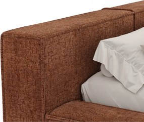 Letto matrimoniale imbottito arancione con contenitore e rete inclusi 140x200 cm Voliera – Maison de Rêve