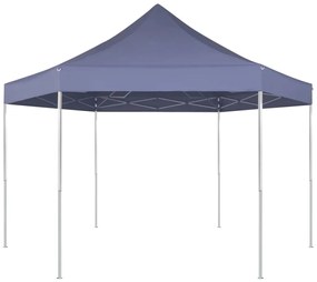 Gazebo Pieghevole Esagonale Pop-Up Blu Scuro 3,6x3,1 m