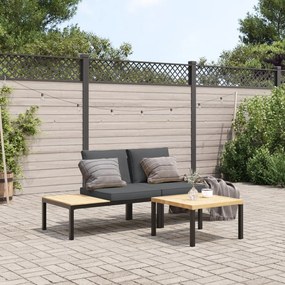 Set divani da giardino 3 pz con cuscini in alluminio nero