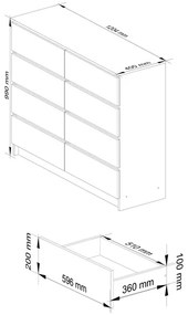 Cassettiera Credenza 120x40x100 Cm 8 Cassetti Artika Bianco Opaco