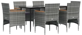 Set da pranzo da giardino 7 pz con cuscini grigio e nero