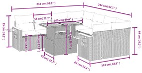 Set divano da giardino 8 pz con cuscini grigio in polyrattan