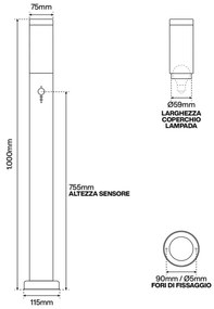Paletto da giardino con Sensore Movimento 1m in Acciaio Inox E27 Colore Inox