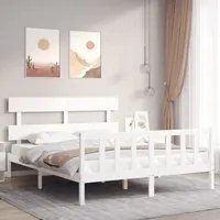 Giroletto con Testiera Bianco 160x200 cm Legno Massello 3193282