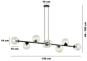 Lampadario Contemporaneo 8 Luci Rossi In Acciaio Nero E Sfere Vetro Trasparente