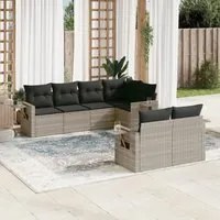 Set Divani da Giardino 7pz con Cuscini Grigio Chiaro Polyrattan 3220411