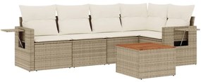 Set divano da giardino 6 pz con cuscini beige in polyrattan