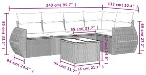 Set Divano da Giardino 6 pz con Cuscini Grigio in Polyrattan