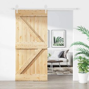 Porta Scorrevole Con Set Hardware 95x210 Cm Legno Massello Pino /