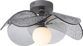 Plafoniera di design argento con vetro fumé a coste - Kemner