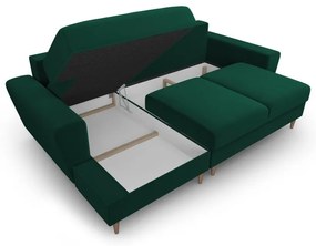 Divano angolare verde allungabile e con contenitore (con penisola a sinistra/con chaise lounge) con rivestimento in velluto Kyoto – Cosmopolitan Design