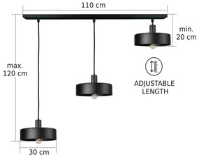 Lampadario con cavo ARCANE 3xE27/60W/230V nero