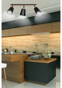 Plafoniera Faretti Spot Orientabili 3 Luci Xiwangmu Acciaio Nero E Legno Naturale