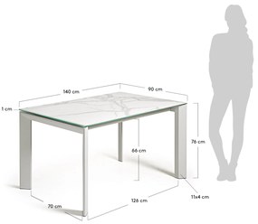 Kave Home - Tavolo allungabile Axis in porcellanato Kalos Bianco e gambe grigie 140 (200) cm