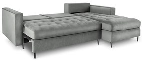 Divano letto angolare in velluto grigio chiaro, angolo destro Santo - Milo Casa
