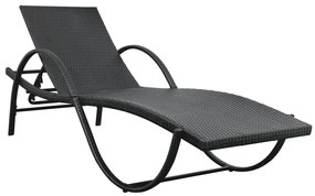 Lettini Prendisole 2 pz con Tavolo in Polyrattan Nero