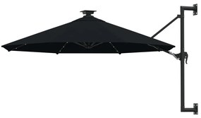 Ombrellone Da Giardino A Parete Con Led 300 Cm Nero /